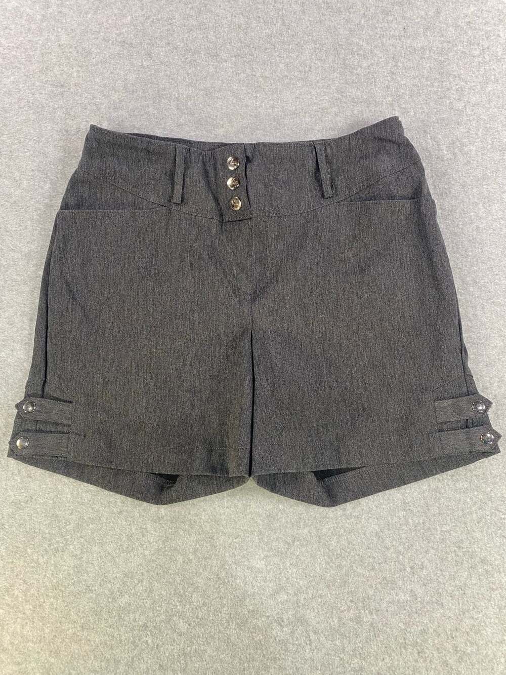 Rekucci Women's High Waist Charcoal Gray Tailored Shorts with Button Detail